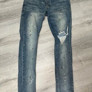Purple Slim Fit Distressed Denim Jeans